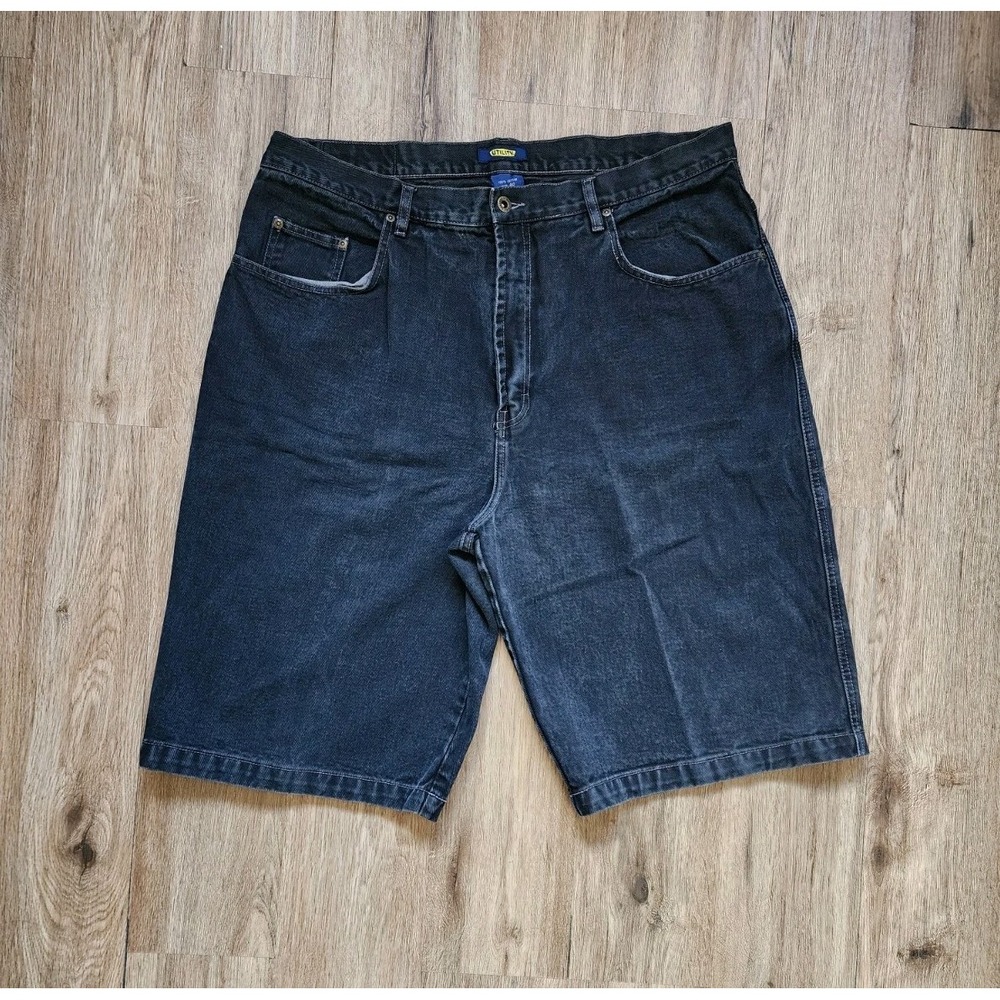 Y2K Utility Jean Shorts Sz40 Loose Baggy Jorts Wide Leg Skater Denim Dark Wash